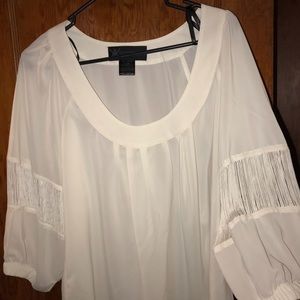 Kardashian Kollection White Fringe Blouse